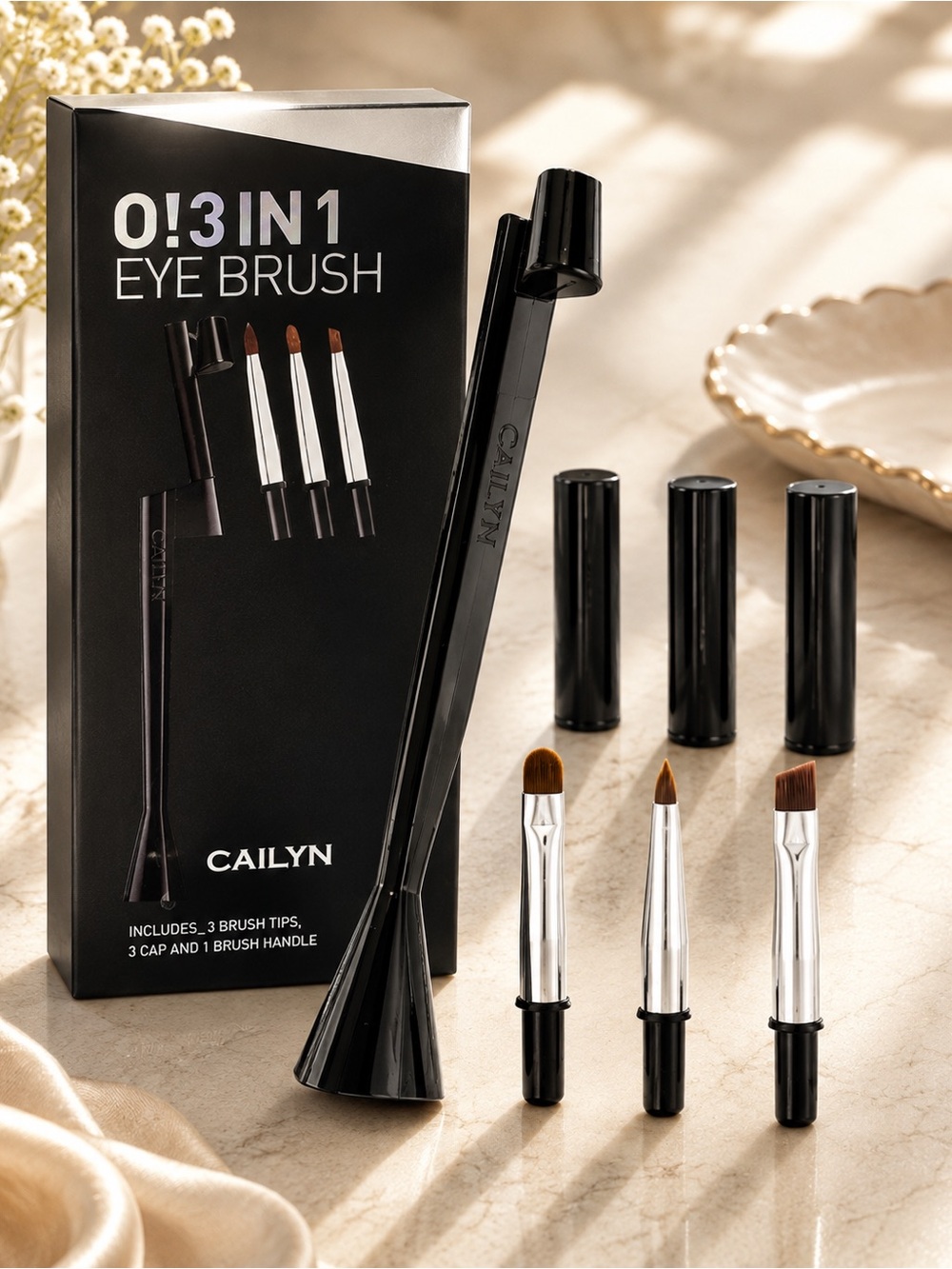 CAILYN O! 3-in-1 Retractable Eye Makeup Brush Set NWOT